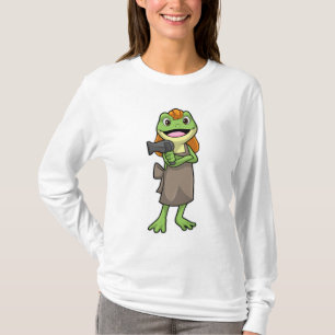 Camiseta Sapo como cabeleireiro com secador de cabelo