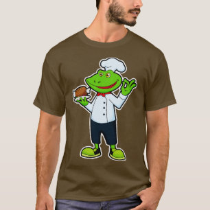Camiseta Sapo como cozinheiro com frango de placa de serviç