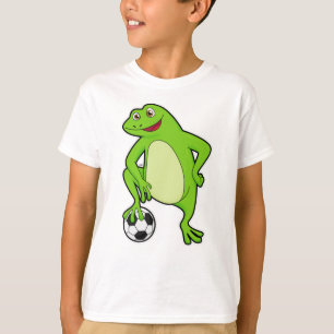 Camiseta Sapo como jogador de futebol com bola de futebol