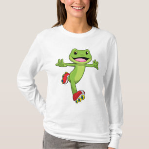 Camiseta Sapo como skater em linha com skates de cilindro