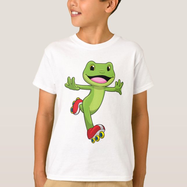 Camiseta Sapo como skater em linha com skates de cilindro (Frente)