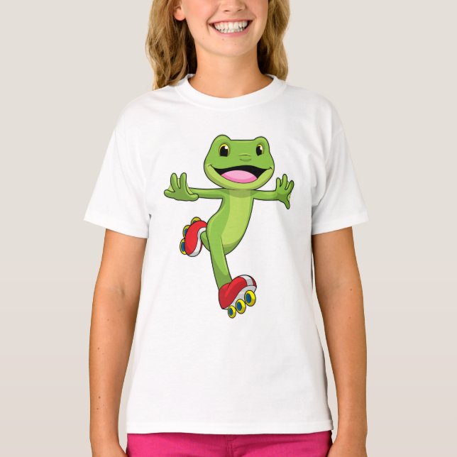 Camiseta Sapo como skater em linha com skates de cilindro (Frente)