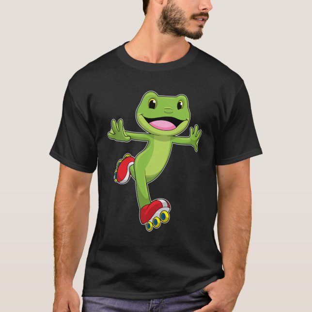 Camiseta Sapo como skater em linha com skates de cilindro (Frente)