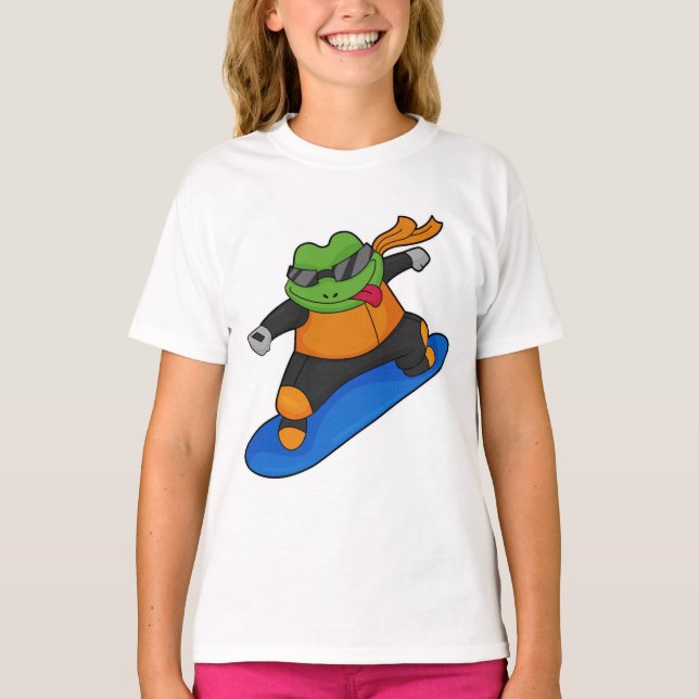 Camiseta Sapo como Snowobarder com Snowboard (Frente)