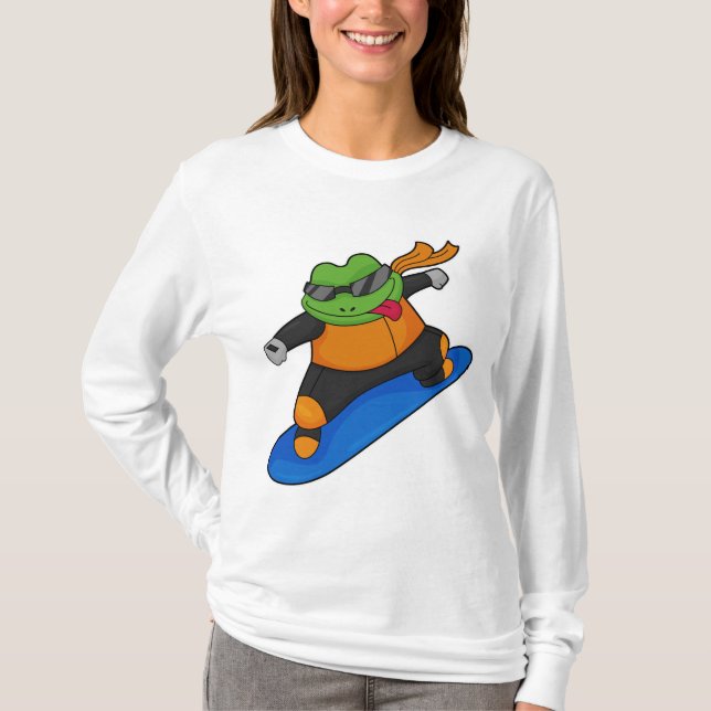 Camiseta Sapo como Snowobarder com Snowboard (Frente)