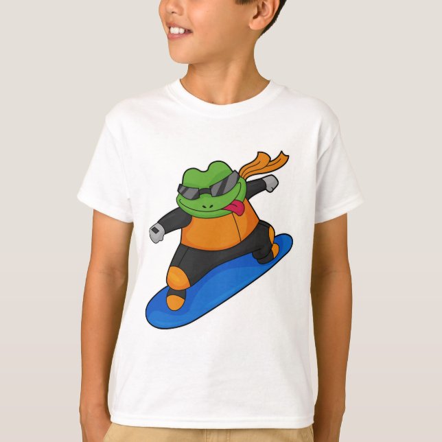 Camiseta Sapo como Snowobarder com Snowboard (Frente)