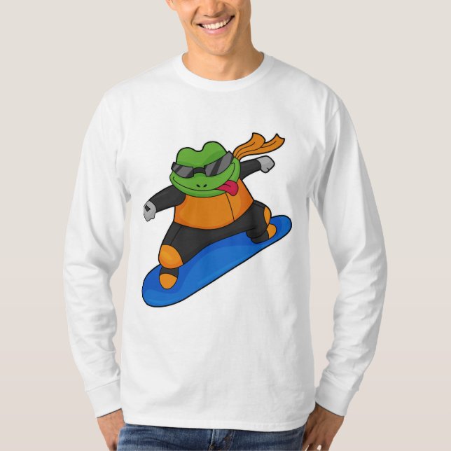 Camiseta Sapo como Snowobarder com Snowboard (Frente)