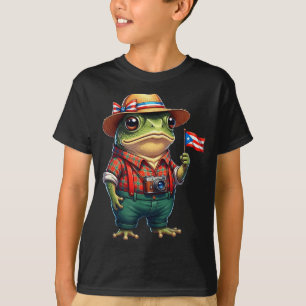 Camiseta Sapo Coqui Engraçado Bandeira de Porto Rico Taino