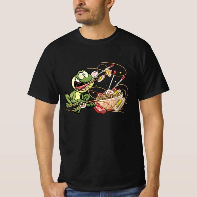 Camiseta Sapo Cute Kawaii Comendo Ramen Bowl Pé Japonês (Frente)
