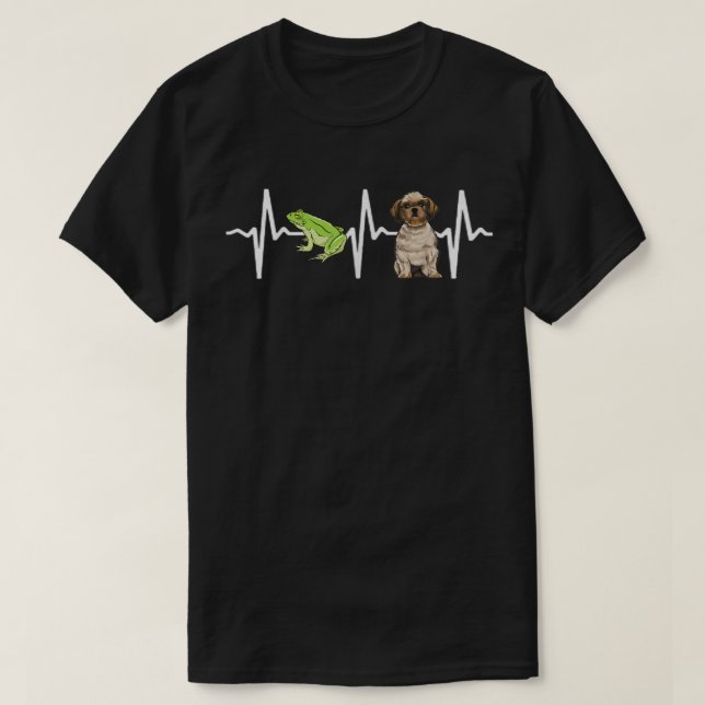 Camiseta Sapo de Árvore Verde Shih Tzu Heartbeat Dog Lover  (Frente do Design)