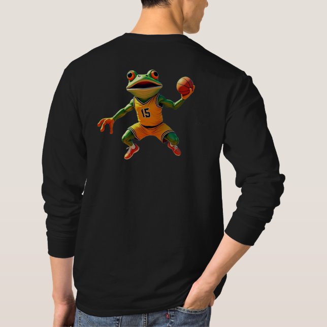 Camiseta Sapo de basquete preto de manga comprida (Verso)