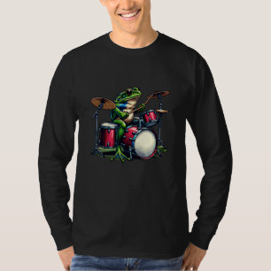 Camiseta Sapo de Cartoon Engraçado Tocando Tambores