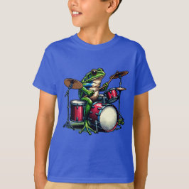 Camiseta Sapo de Cartoon Engraçado Tocando Tambores