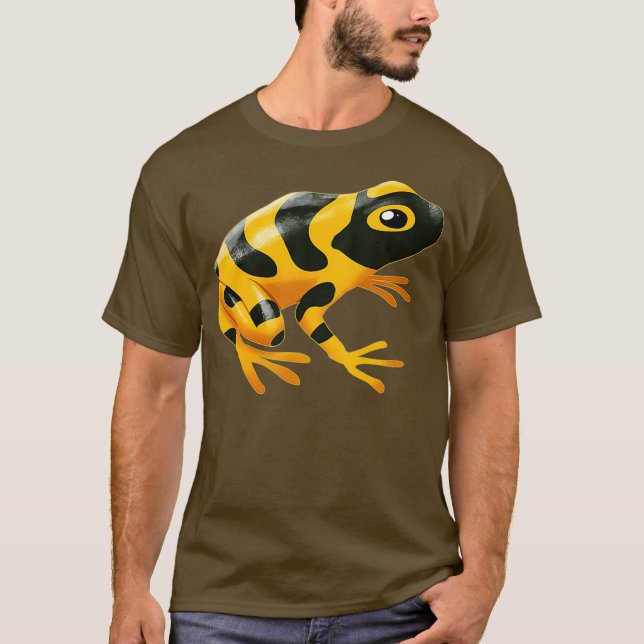 Camiseta Sapo de Dart Venenoso - Amarelo Negro - Anfíbio -  (Frente)