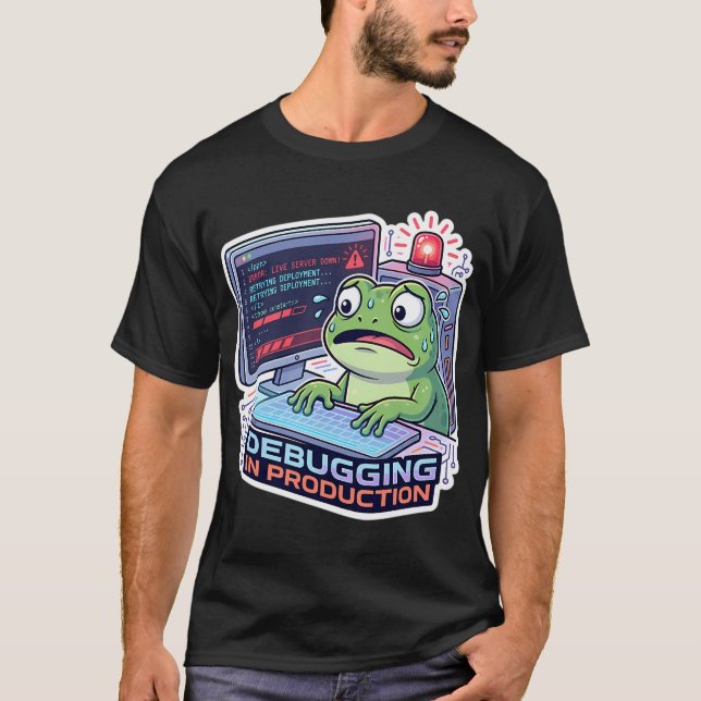 Camiseta Sapo de depuração em produção - Programador engraç (Frente)