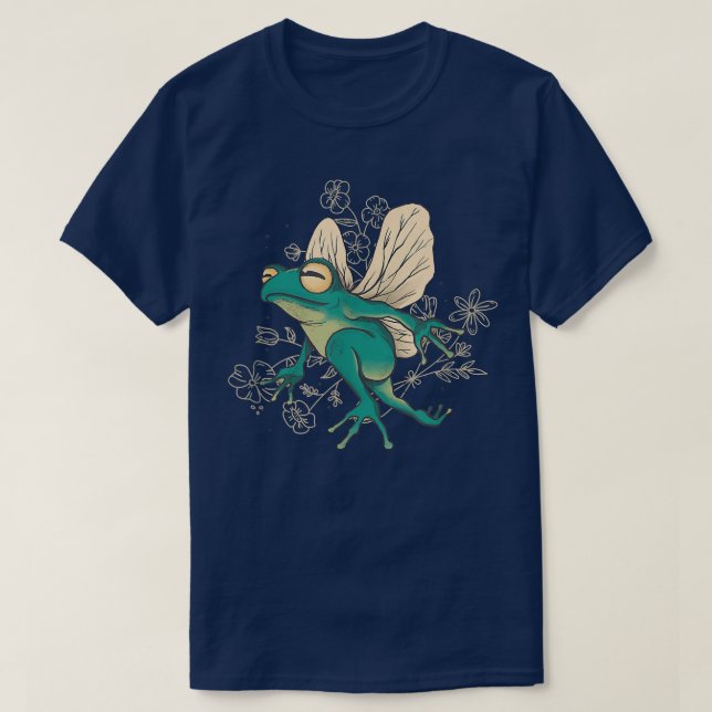 Camiseta Sapo de Fada Gelada com Asas e Elementos Florais (Frente do Design)