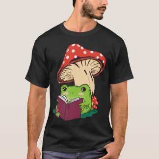 Camiseta Sapo de Leitura Cogumelo Fofo Estética da Natureza