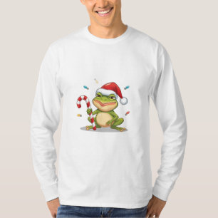 Camiseta Sapo de Natal Fofo Com Bastão de Doce - Férias Div