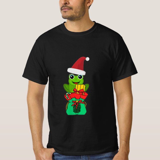 Camiseta Sapo de Natal Fofo com Presentes _ Férias Divertid (Frente)