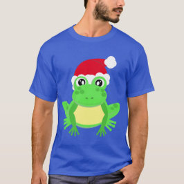 Camiseta Sapo de Natal Santa Hat Novelty Engraçado Azul