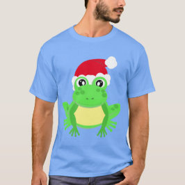 Camiseta Sapo de Natal Santa Hat Novelty Engraçado Azul