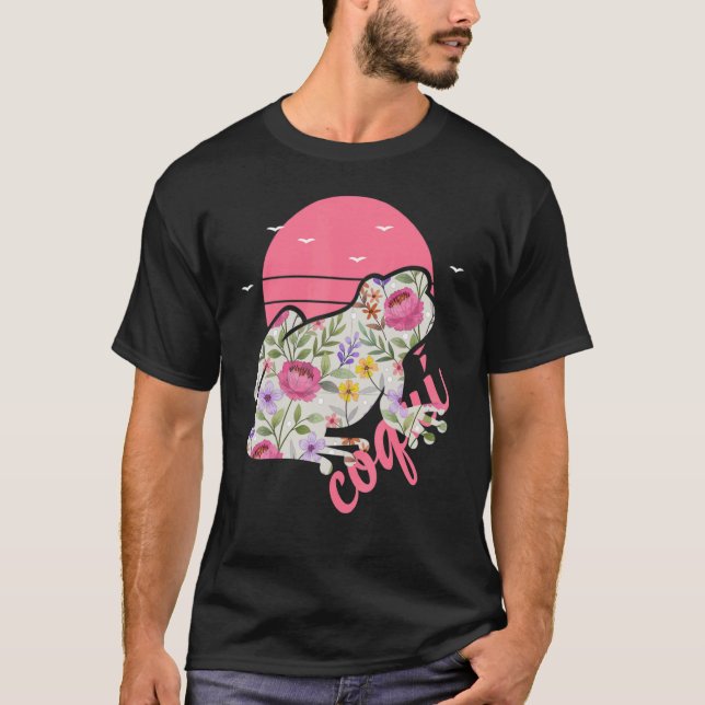 Camiseta Sapo de Porto Rico Coqui - Gráfico Floral (Frente)