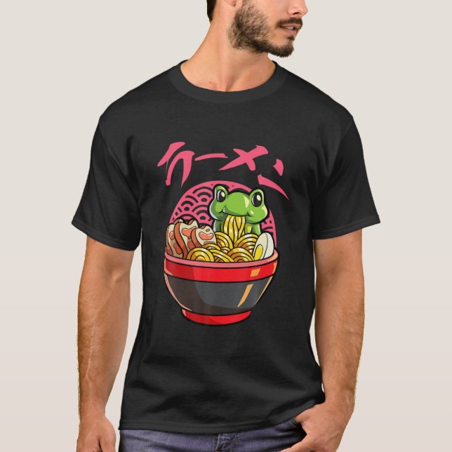 Camiseta Sapo de Sapo Kawaii Ramen Japonês de Animação de N (Frente)