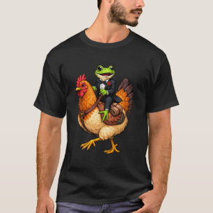 Camiseta Sapo de Smoking Engraçado Montando Frango Manga Lo