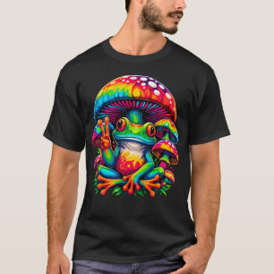 Camiseta Sapo de Tie-Dye Símbolo da Paz Cogumelo Hippie