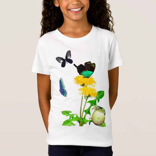 Camiseta Sapo e borboletas Meninas T-Shirt (Frente)
