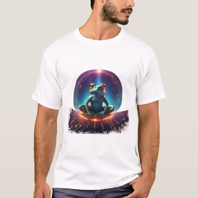 Camiseta Sapo em lótus posam em um asteroide flutuante com  (Frente)