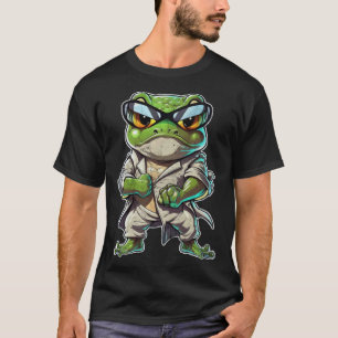 Camiseta sapo em um sapo de terno de karatê