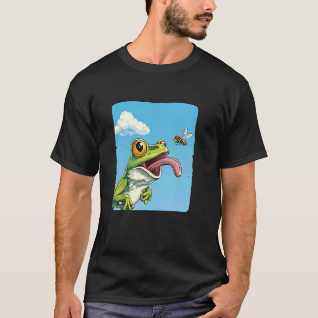 Camiseta Sapo Engraçado com uma Mosca para um Lanche Fantas (Frente)