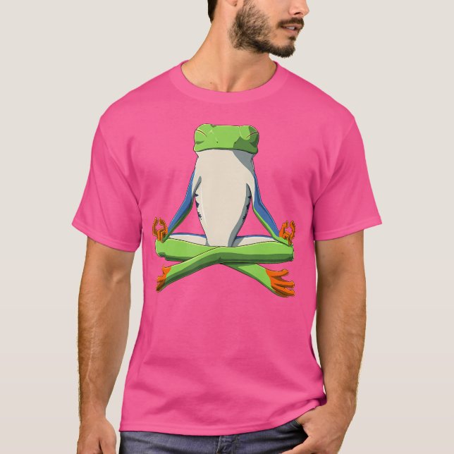 Camiseta Sapo Engraçado de Árvore Vermelha Yoga (Frente)