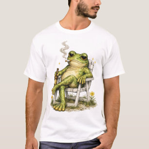Camiseta Sapo Engraçado Fumando Cigarro Bebendo Meme Vintag