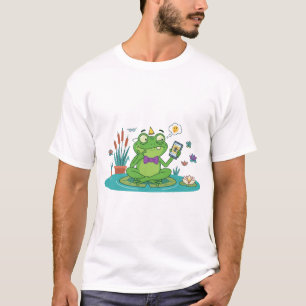 Camiseta Sapo Engraçado Navegando no Smartphone