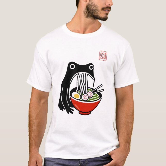 Camiseta Sapo Engraçado Ramen Sumi-e Kawaii Pink (Frente)