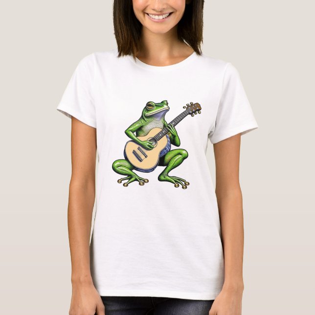 Camiseta Sapo Engraçado Tocando Violão (Frente)