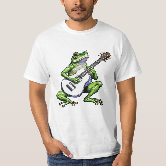 Camiseta Sapo Engraçado Tocando Violão (Frente)