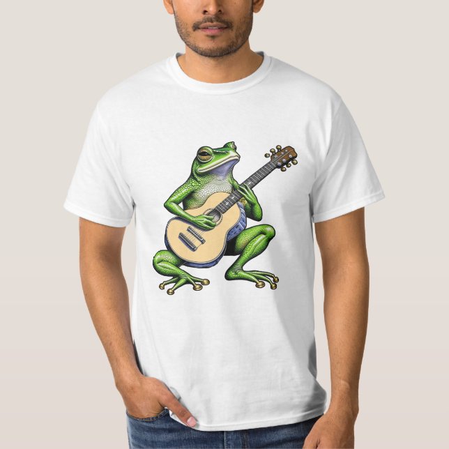 Camiseta Sapo Engraçado Tocando Violão (Frente)