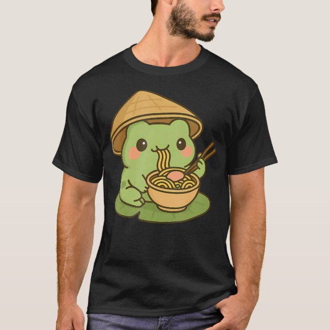 Camiseta Sapo Fofo Comendo Ramen Anime Presentes Japoneses  (Frente)