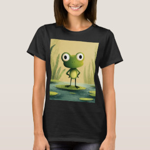 Camiseta Sapo Fofo em Folha de Lótus – Arte de Desenho Anim
