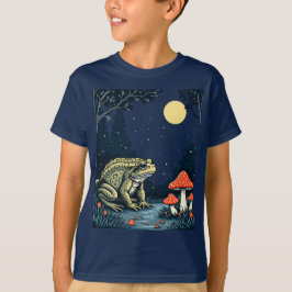 Camiseta Sapo Forrageando Cogumelos Em Uma Floresta Ao Luar