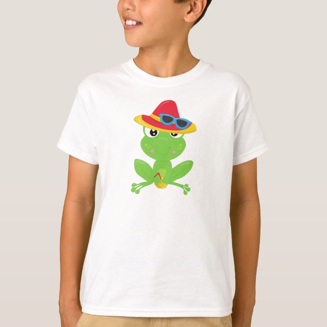 Camiseta Sapo giro, Sapo pequeno, Sapo verde, óculos de sol (Frente)