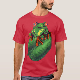 Camiseta Sapo giro sentado em folha verde