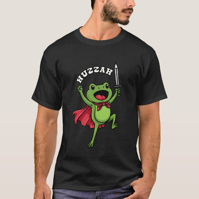 Camiseta Sapo Huzzah Engraçado Meme Cavaleiro Espada Sapo H (Frente)
