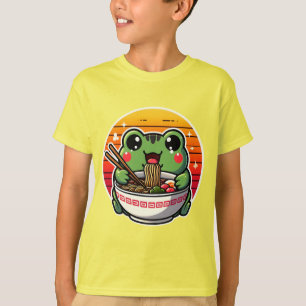 Camiseta Sapo Kawaii Abate Ramen Negra Animes Coloridos