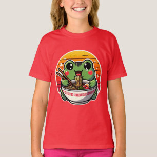 Camiseta Sapo Kawaii Abate Ramen Negra Animes Coloridos