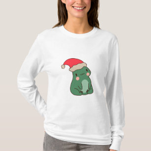 Camiseta Sapo Kawaii de Natal – Sapo Fofo com Chapéu de Pap