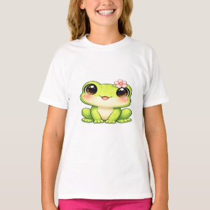 Camiseta Sapo Kawaii Fofo com Flor Rosa
